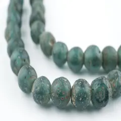 The Bead Chest Ancient-Style Java Glass Beads, Round Indonesian Handmade Fair Trade Etched Spacers for DIY Jewelry Making and Crafts (Forest Green)