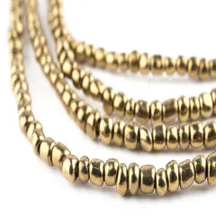 The Bead Chest Brass-Style Ghana Glass Seed Beads 4mm African 26 Inch Strand Handmade