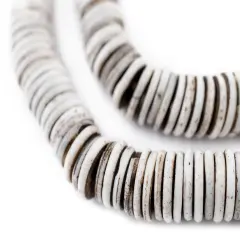 The Bead Chest 12mm Rustic Grey Bone Button Beads: Nepal Flat Round Disk Heishi Beads for DIY Necklace Jewelry Making