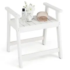 Costway Waterproof HDPE Shower Bench Bathroom Shower Chair with Armrest Heavy Duty White/Brown