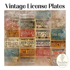 Vintage License PlatesDecoupage - Mixed Media Art Papers 18x24