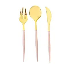 Heavy-duty Plastic Cutlery 24 pcs Blush and gold
