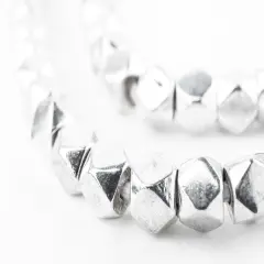 The Bead Chest Cornerless Cube Beads - Full Strand of Faceted Ethnic Metal Spacers (7mm, Silver)