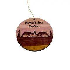 Worlds Best Brother Elk Battle - Cedar Ornament