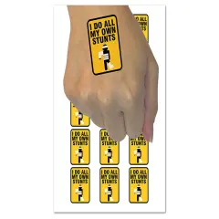 I Do All My Own Stunts Injured Hurt Mistakes Temporary Tattoo Water Resistant Fake Body Art Set Collection (1 Sheet)