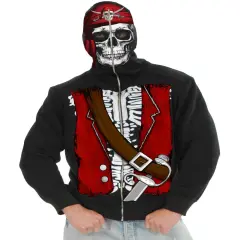 Adult Men's Evil Scary Black Pirate Skeleton Black Hoodie Mask Sweatshirt