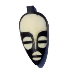 The Bead Chest Traditional Mask Batik Bone Pendant 23mm Kenya African Black and White Handmade