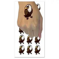 Cute and Grumpy Bald Eagle Temporary Tattoo Water Resistant Fake Body Art Set Collection (1 Sheet)