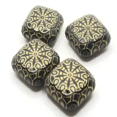 4 37mm Black Plastic Flat Square Beads with Gold