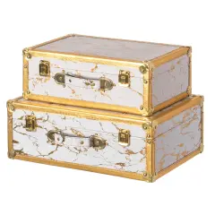 Set of 2 Luxury Marble White and Gold Hand Luggage Suitcase for Decor
