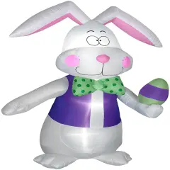 7' Gemmy Airblown Inflatable Easter Bunny W/ Bowtie and Easter Egg 440510