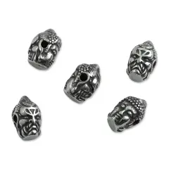 John Bead Antique Stainless Steel Beads - Buddha 3, 9 x 14 mm, Pkg of 5