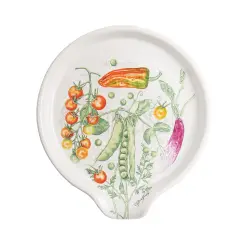 Vegetable Garden Ceramic Spoon Rest with Peppers Tomatoes Peas