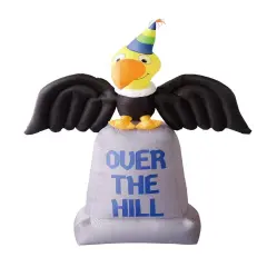 7' Air Blown Inflatable Buzzard sitting on "Over the Hill" Tombstone Y909