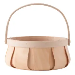 Small Round Natural Woodchip Wooden Decorative Storage Basket with Handle