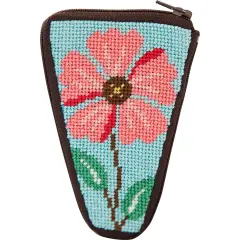 Herrschners Pink Flowers Stitch & Zip Scissor Case Needlepoint Kit Multicolor