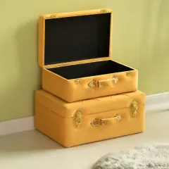 Decorative Tufted Velvet Suitcase Treasure Chest Set of 2 Yellow