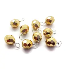 Gold Aurum Fire-Polished Dangle Charms, 8mm Czech Glass Beads, Set of 10 charms, Adorabilities