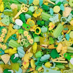Cute Charm Mix in Green & Yellow, 30 pieces, Kawaii Resin and Acrylic Mix, Adorabilities