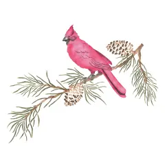 Cardinal on a Pine Branch Wall Stencil | 3187 by Designer Stencils |