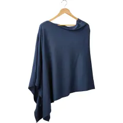 Tickled Pink Solid Cotton Poncho, Slate Blue