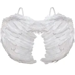 Angel Wings Costume Accessory - White Feathered Angelic Wings for Angel and Cupid Costume for Adults and Children