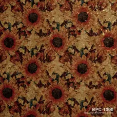 Belagio Cork Fabric, 18" x 15", Sunflower Print, Red Multi