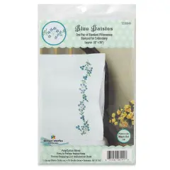 Design Works Stamped For Embroidery Pillowcase - Blue Daisies, Pkg of 2