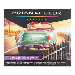 Prismacolor Premier Dual-Ended Art Markers - Mid Tones, Set of 12
