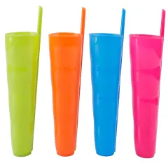 Reusable Plastic Cups with Straw