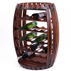 Rustic Barrel Shaped Wooden Wine Rack for 23 Bottles