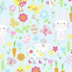 Hippity Hoppity Friends Blue Multiby Benartex Studio Cotton Fabric By the Yard