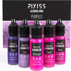 Pixiss Purples Alcohol Inks Set, 5 Highly Saturated Purple Alcohol Inks for Resin