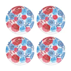 Patriotic Floral Decorative Round Serving Platter Plates Set of 4