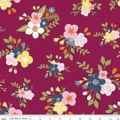 Bloom and Grow Floral Burgundy Cotton Fabric by Riley Blake by the Yard