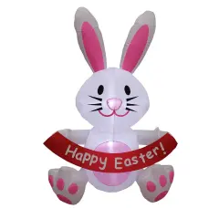 5' Air Blown Inflatable Easter Bunny w/ Happy Easter Banner GTF00016-5