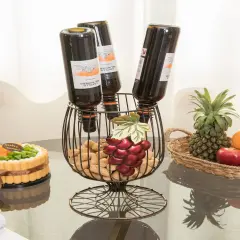 Vintage Decorative Metal Wire Goblet Shaped Freestanding Wine Bottle and Cork Holder