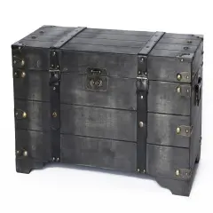 Distressed Black Medium Wooden Storage Trunk