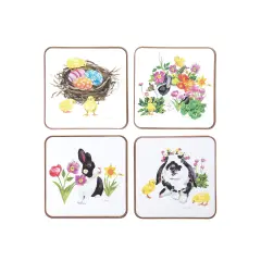 4" Spring Easter Bunny Rabbit Tabletop Cork Drink Sitter Coasters Set of 4