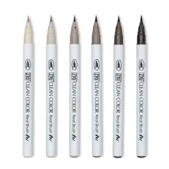 Kuretake Zig Clean Color Real Brush Pens - Warm Grey, Set of 6