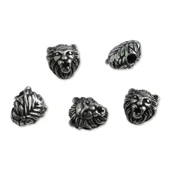 John Bead Antique Stainless Steel Beads - Lion Head 1, 10 x 11 mm, Pkg of 5