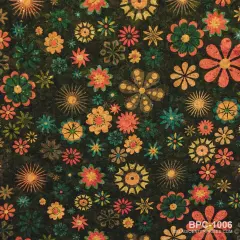 Belagio Cork Fabric, 18" x 15", Floral Print, Black Multi