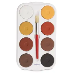 Richeson Tempera Cakes - Set of 8 with Tray and Brush, Multicultural Colors, Large Cakes