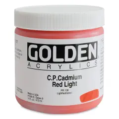 Golden Heavy Body Artist Acrylics - Cadmium Red Light, 16 oz Jar