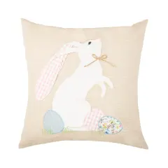 Bunny Eggs Embroidered Spring Easter Themed Decorative Accent Throw Pillow