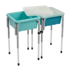 2-Station Sand and Water Adjustable Play Table, Sensory Bins Seafoam/Turquoise