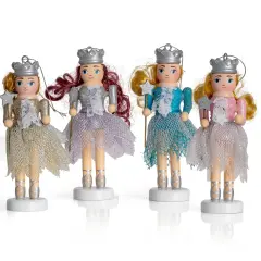 Ornativity Nutcracker Hanging Ornament Figures &ndash; Fairy Ballet Dancers Glittered Christmas Mini Wooden Nutcrackers Xmas Tree Ornament Set &ndash; 4 Pieces