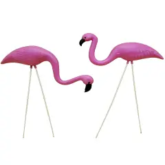 Fun Express Mini Pink Flamingo Lawn Ornaments (2 Pieces, 8" with 12" Stakes) Lawn Decor, Unique and Quirky Home Decor & Gifts, Party Decorations