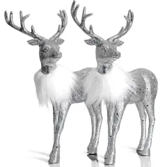 Ornativity Silver Glitter Christmas Reindeer - Holiday Party Deer Figurine Statues Dinner Tabletop Decorations Centerpiece - Pack of 2