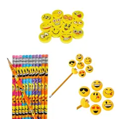Rhode Island Novelty Emoticon Party Favor Pencil, Eraser and Sharpener Gift Set, 36-Piece